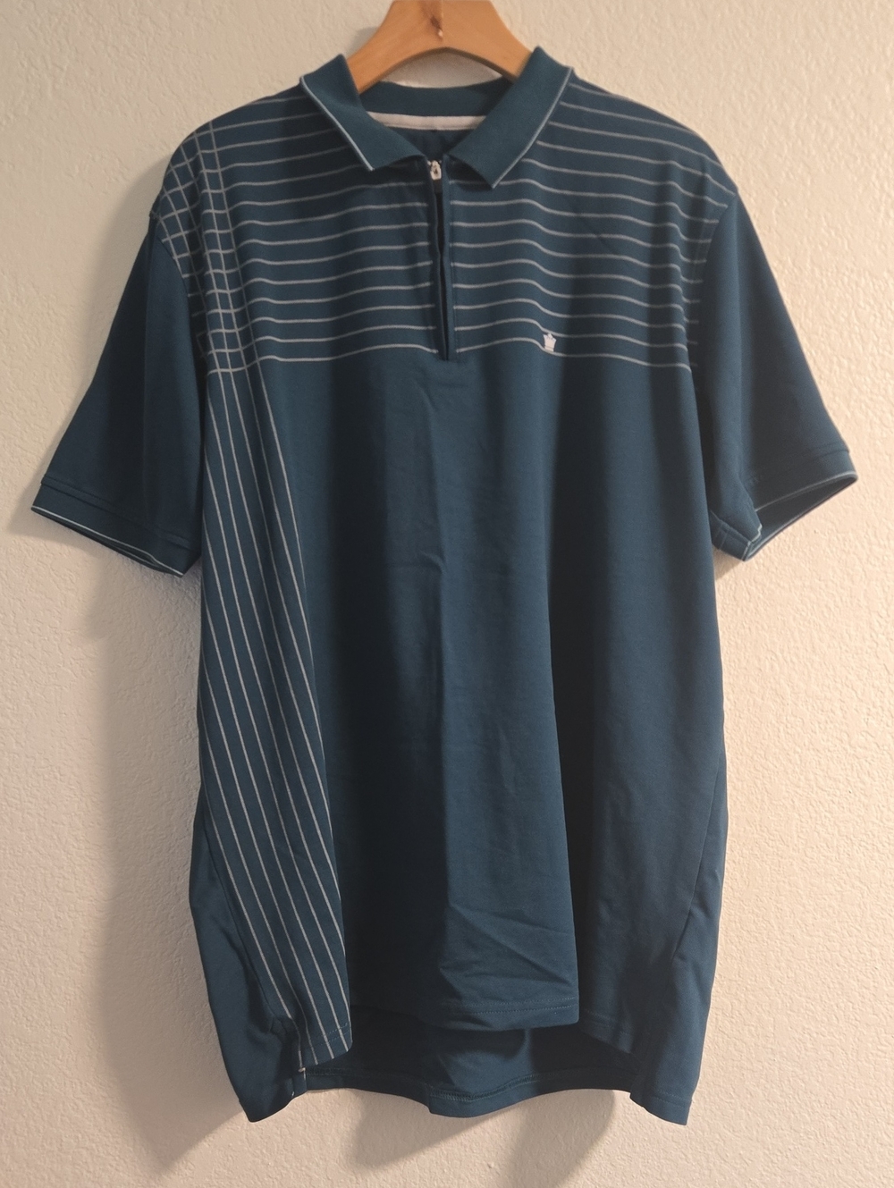 Louis Phillippe Teal Striped Golf Polo
